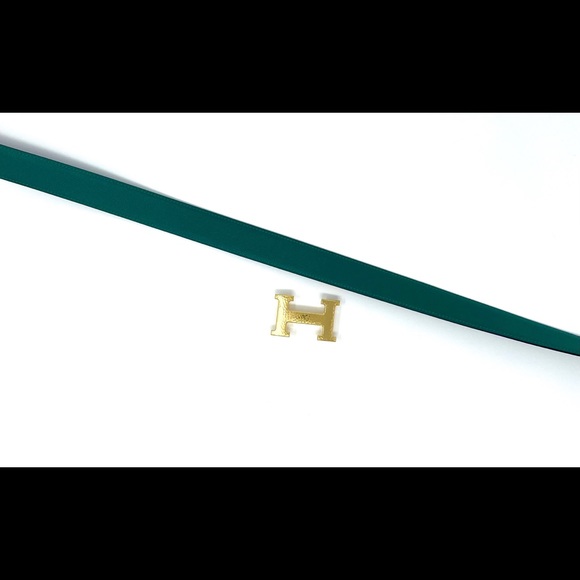 Hermes NEW reversible malachite/black leather belt 85 cm (BUCKLE ALREADY SOLD) - Picture 1 of 6